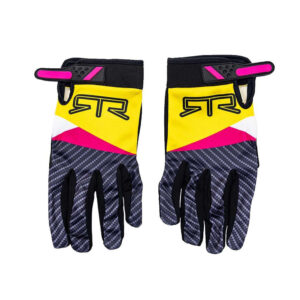 Gloves with pink and yellow Ben Hobson design, and RTR logo