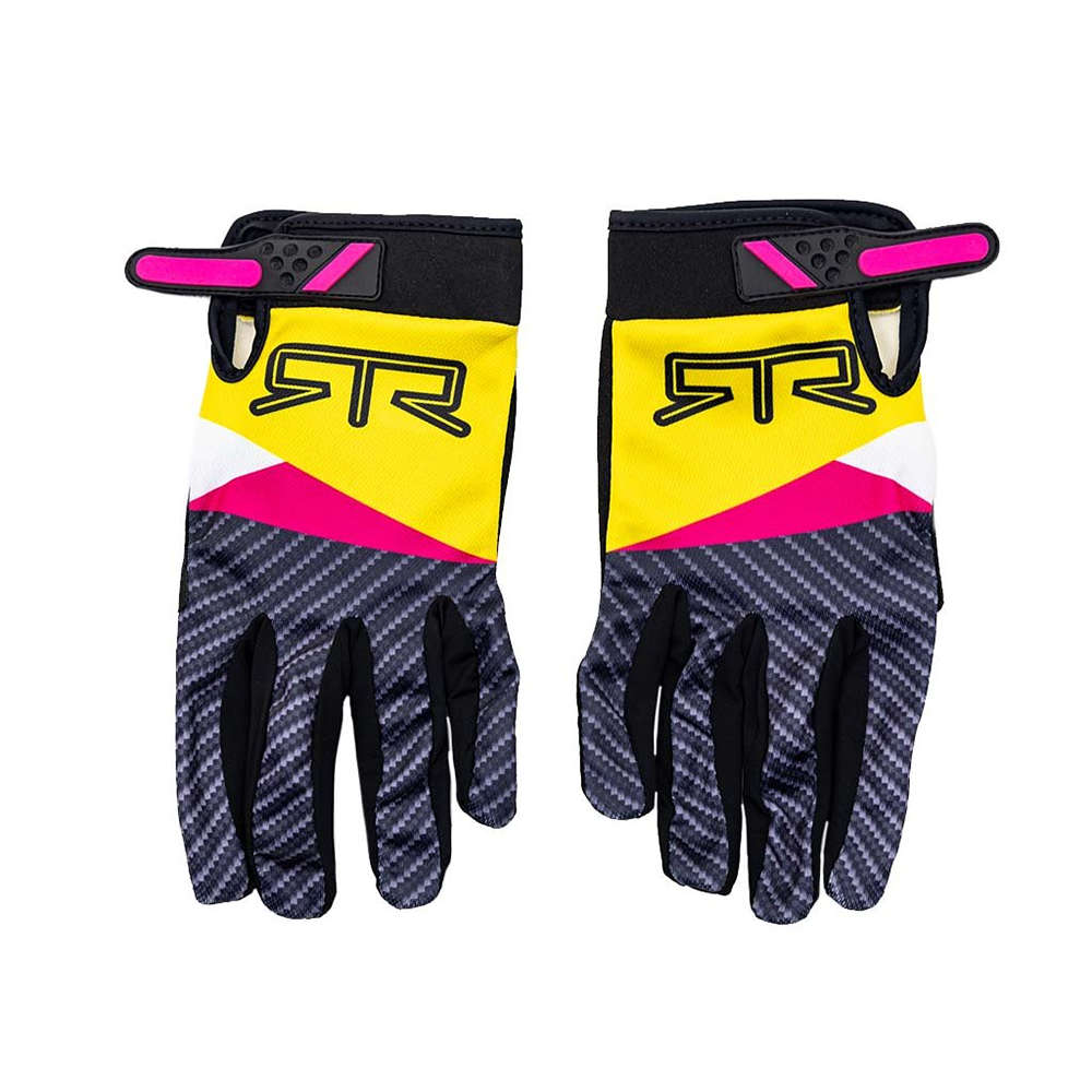 Gloves with pink and yellow Ben Hobson design, and RTR logo