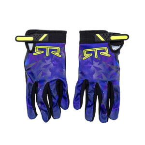 Gloves with blue and green Vaughn design, and RTR logo